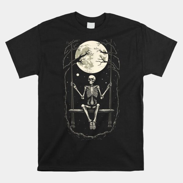 Skeleton In Front Of Moon Spooky Halloween Shirt