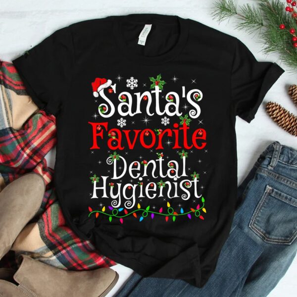 Xmas Lighting Santa's Favorite Dental Hygienist Christmas Shirt