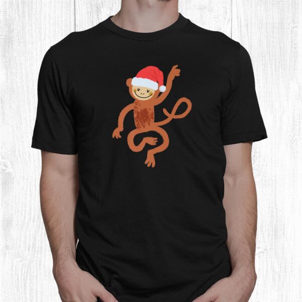 Cute Monkey Shirt Fun Santa Hat Image Funny Christmas Cool Shirt