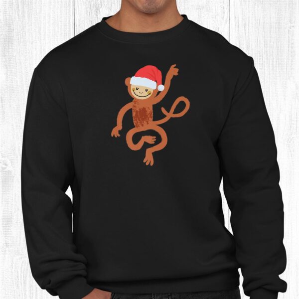 Cute Monkey Shirt Fun Santa Hat Image Funny Christmas Cool Shirt