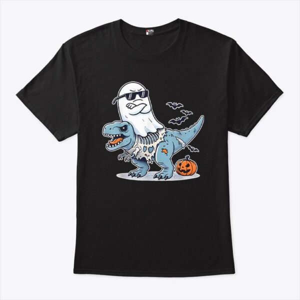 Halloween Ghost Riding Zombie T-Rex T Shirt