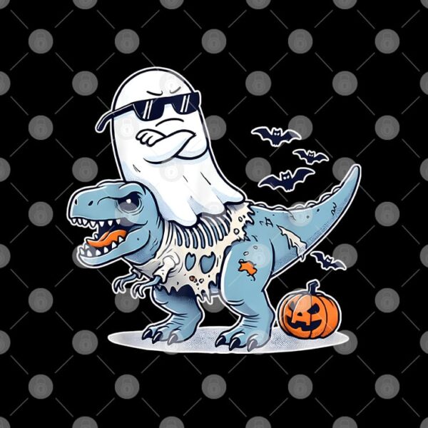 Halloween Ghost Riding Zombie T-Rex T Shirt