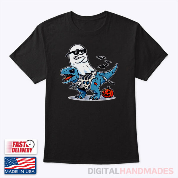 Black TShirt Halloween Ghost Riding Zombie T Rex T Shirt