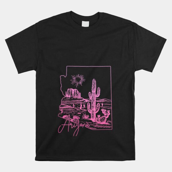 Arizona AZ State Map Pride Cactus Pink Shirt
