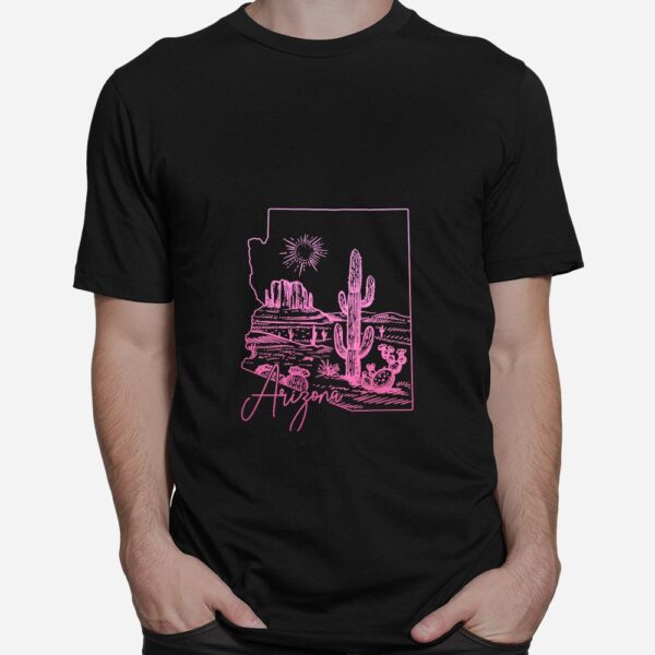 Arizona AZ State Map Pride Cactus Pink Shirt