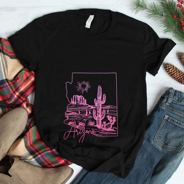 Arizona AZ State Map Pride Cactus Pink Shirt