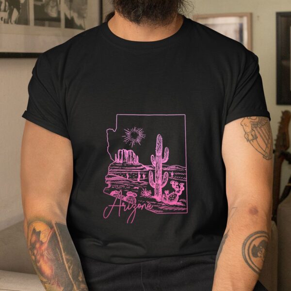 Arizona AZ State Map Pride Cactus Pink Shirt