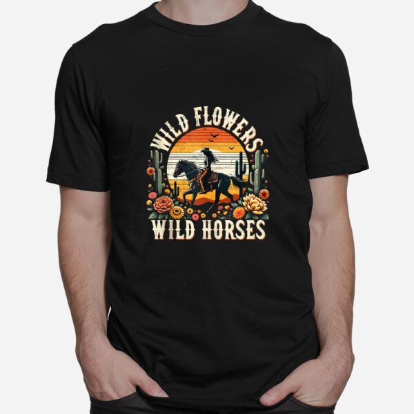 Sunset Cowgirl Riding Horse Wild Flowers Wild Horses Shirt
