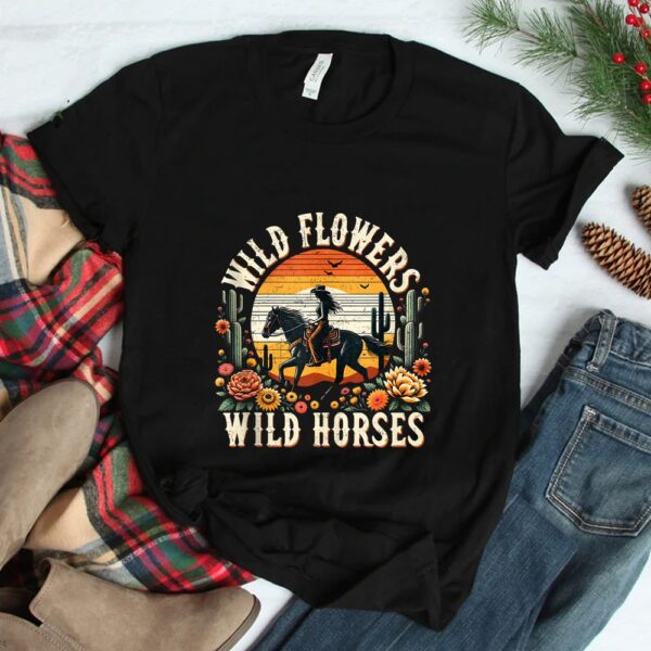 Sunset Cowgirl Riding Horse Wild Flowers Wild Horses Shirt