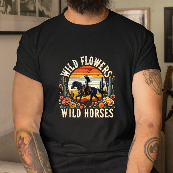 Sunset Cowgirl Riding Horse Wild Flowers Wild Horses Shirt