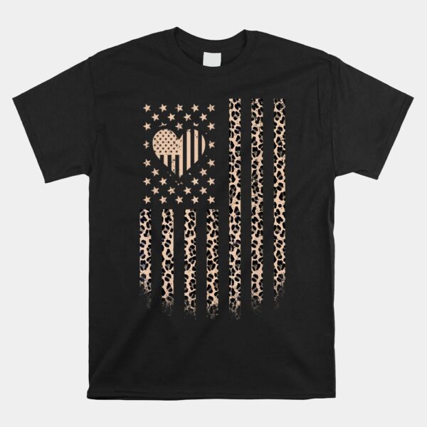 Leopard American Flag Heart USA Leopard Shirt