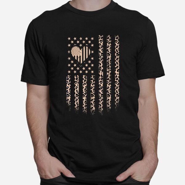 Leopard American Flag Heart USA Leopard Shirt