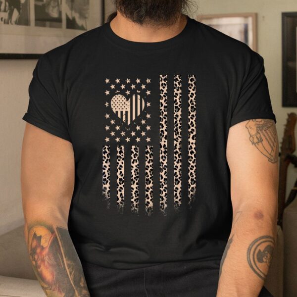 Leopard American Flag Heart USA Leopard Shirt