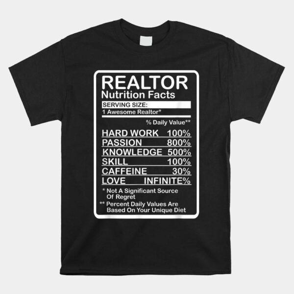 Realtor Nutrition Facts Shirt