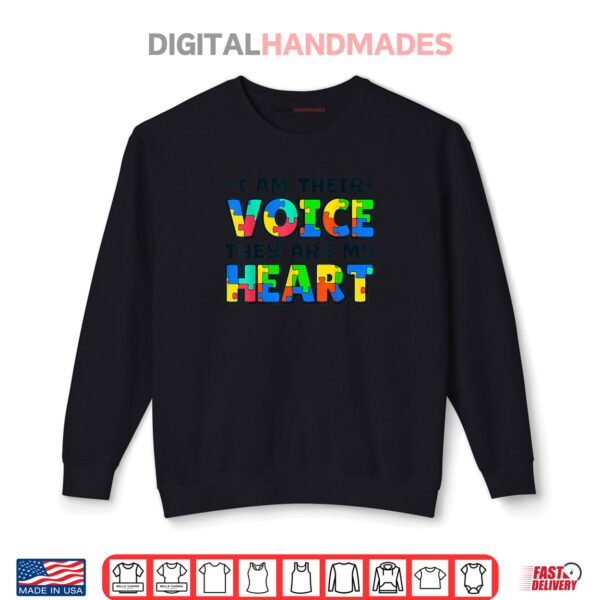 Black Sweatshirt I Am Their Voice They Are My Heart Autism Awareness Teacher Shirt