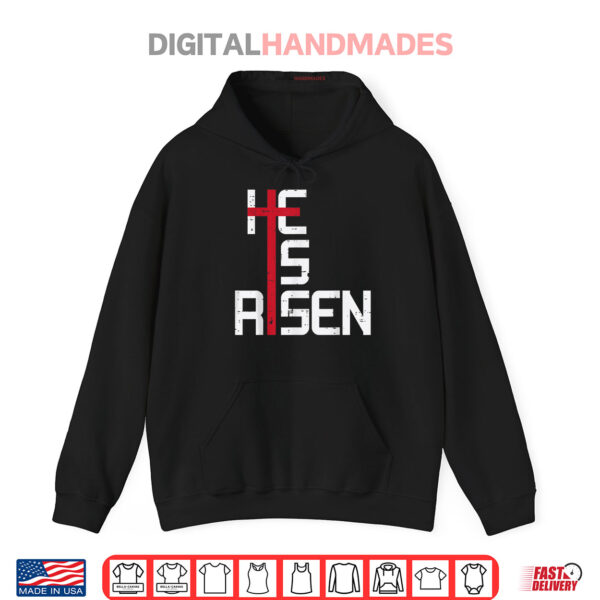 Hoodie He Is Risen Cross Jesus Easter Christian Religious Shirt