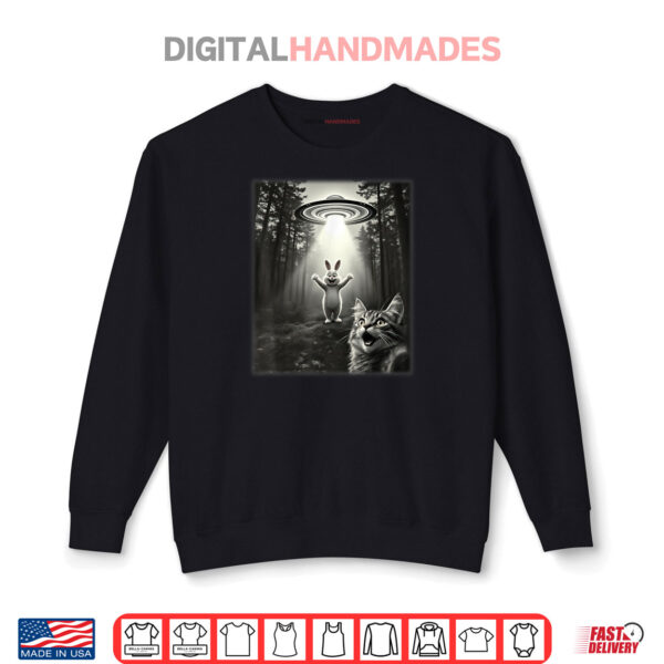 Sweatshirt Funny Cat Taking Selfie UFO Easter Bunny Shirt