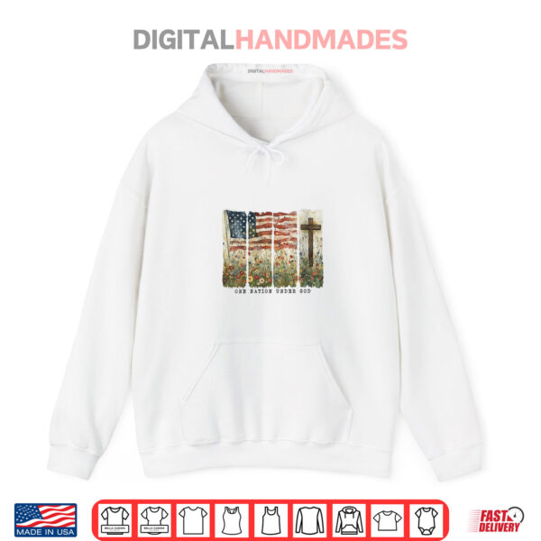 Hoodie Womens One Nation Under God Flag 4th Of July Patriotic Christian Shirt