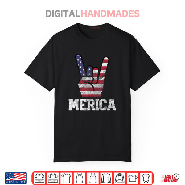 Merica Rock Sign 4th of July Vintage American Flag Retro USA Shirt