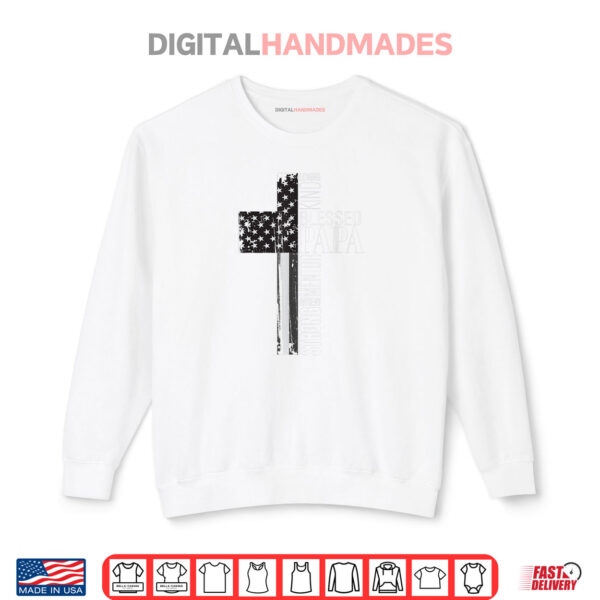 Sweatshirt Mens Blessed Papa American Flag 4th of July Religious Fathers Day Shirt