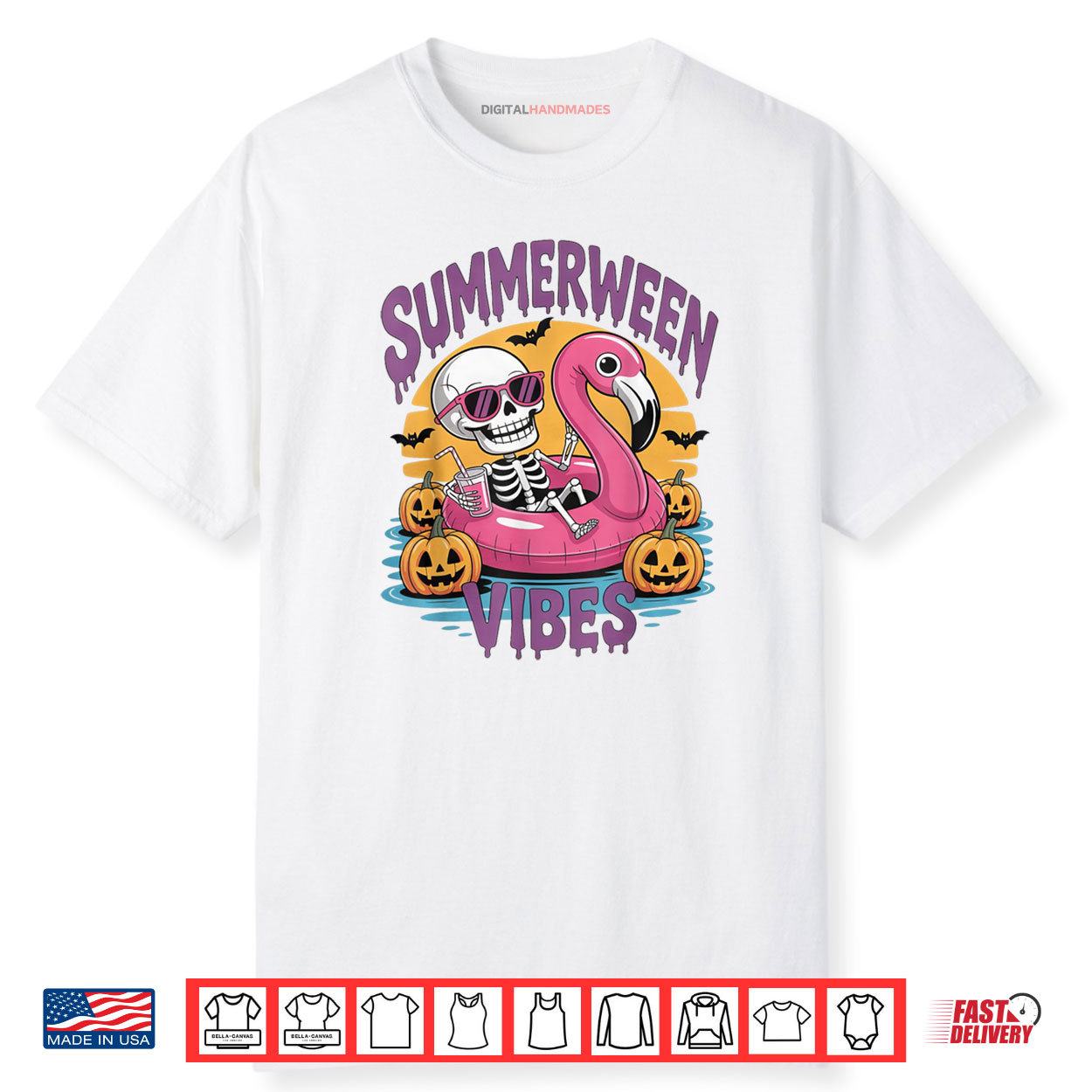 Summerween Vibes Skeleton Flamingo Spooky Halloween Summer Shirt Summerween Vibes Skeleton Flamingo Spooky Halloween Summer Shirt