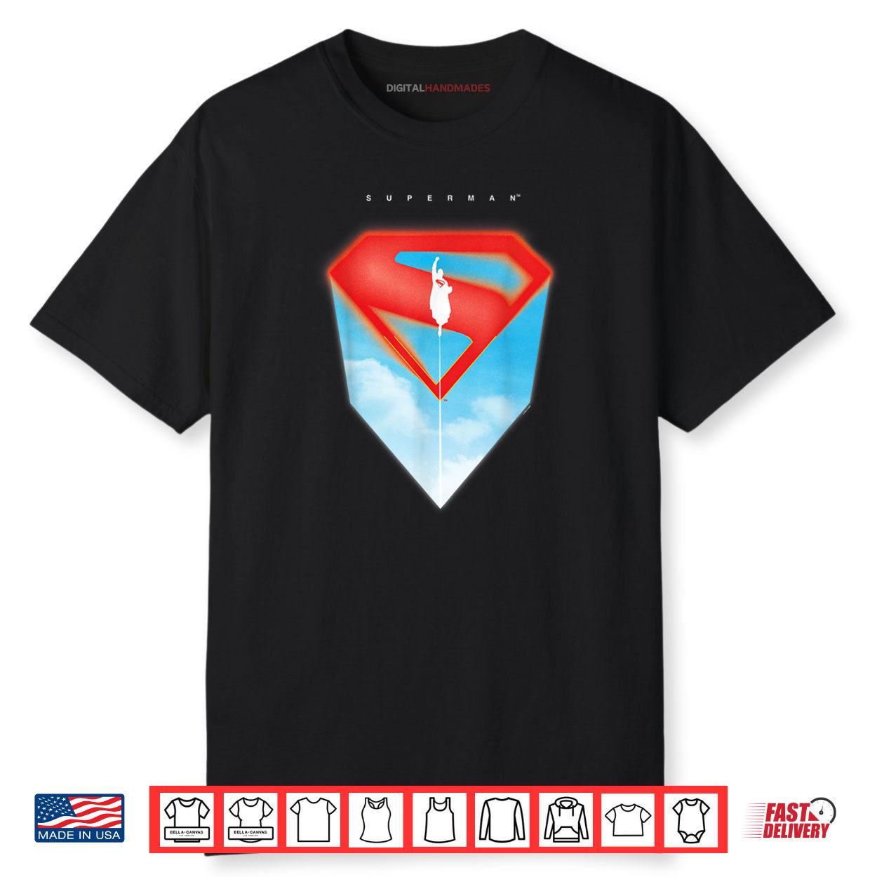 Superman (2025) Flying Silhouette Red S Shield Logo Shirt Superman (2025) Flying Silhouette Red S Shield Logo Shirt