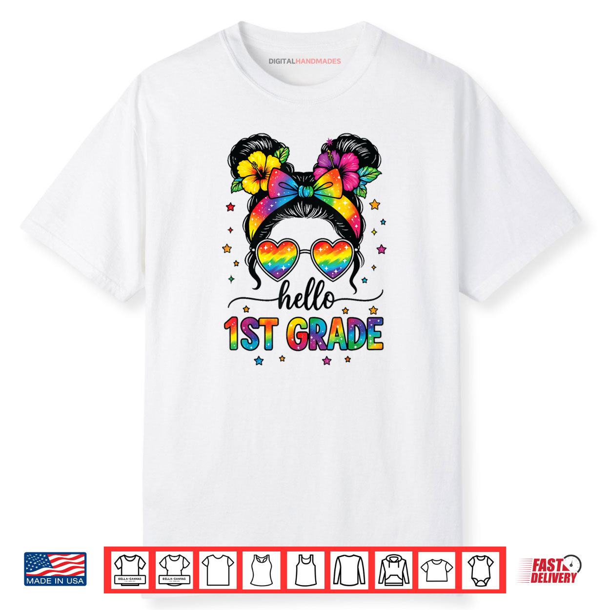 Hello 1st Grade Messy Bun First Day Of School Teacher Kids Shirt Hello 1st Grade Messy Bun First Day Of School Teacher Kids Shirt