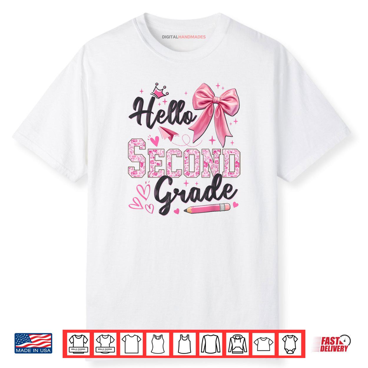 Hello Second Grade Teacher Coquette Bow Back To School Girl Shirt