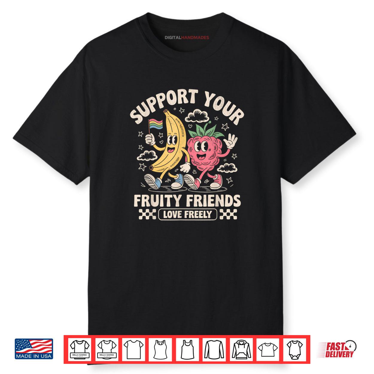 Support Your Fruity Friends Retro Fruit LGBT Pride Support Shirt