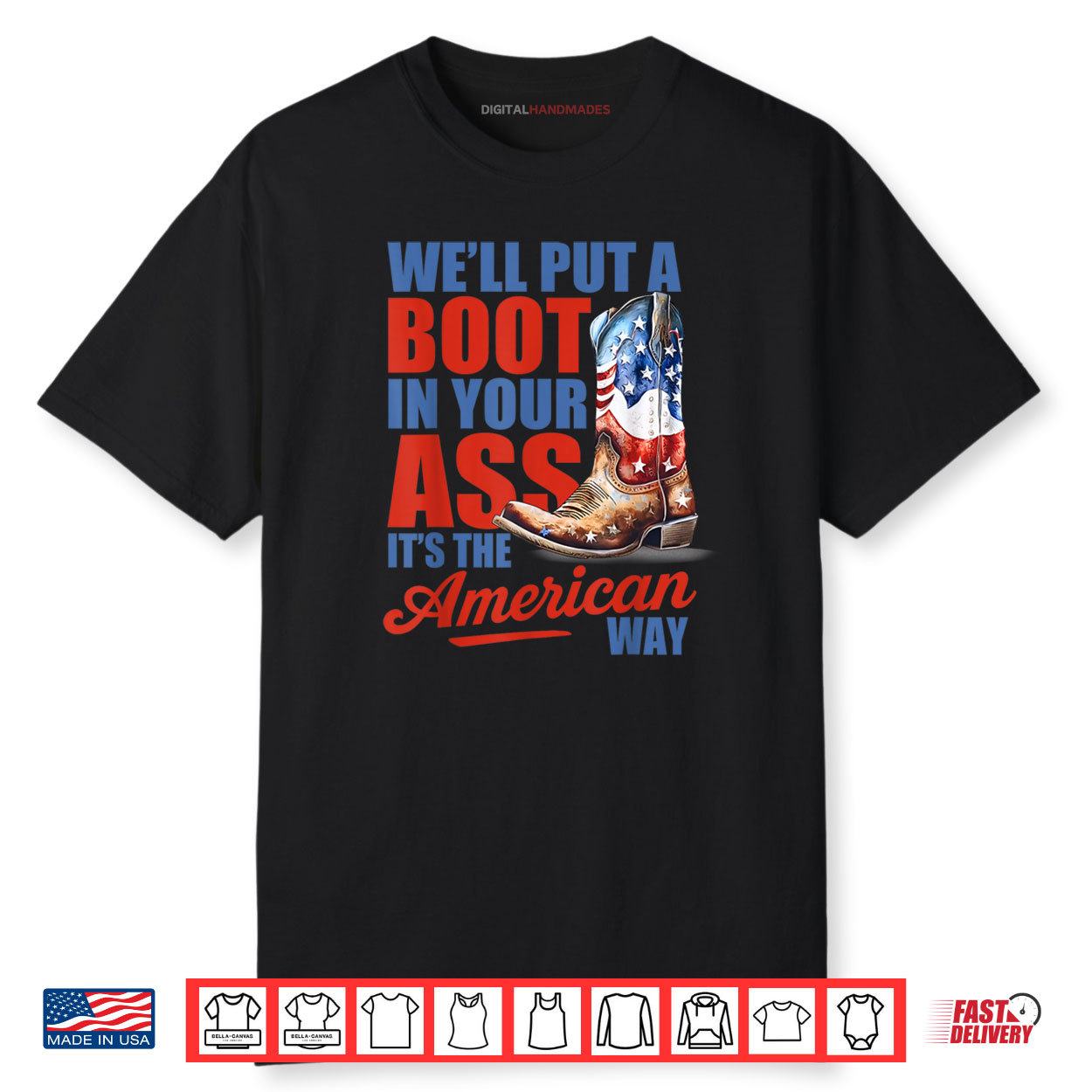 Retro We’ll Put A Boot Western Cowgirl USA Flag 4th Of July Shirt