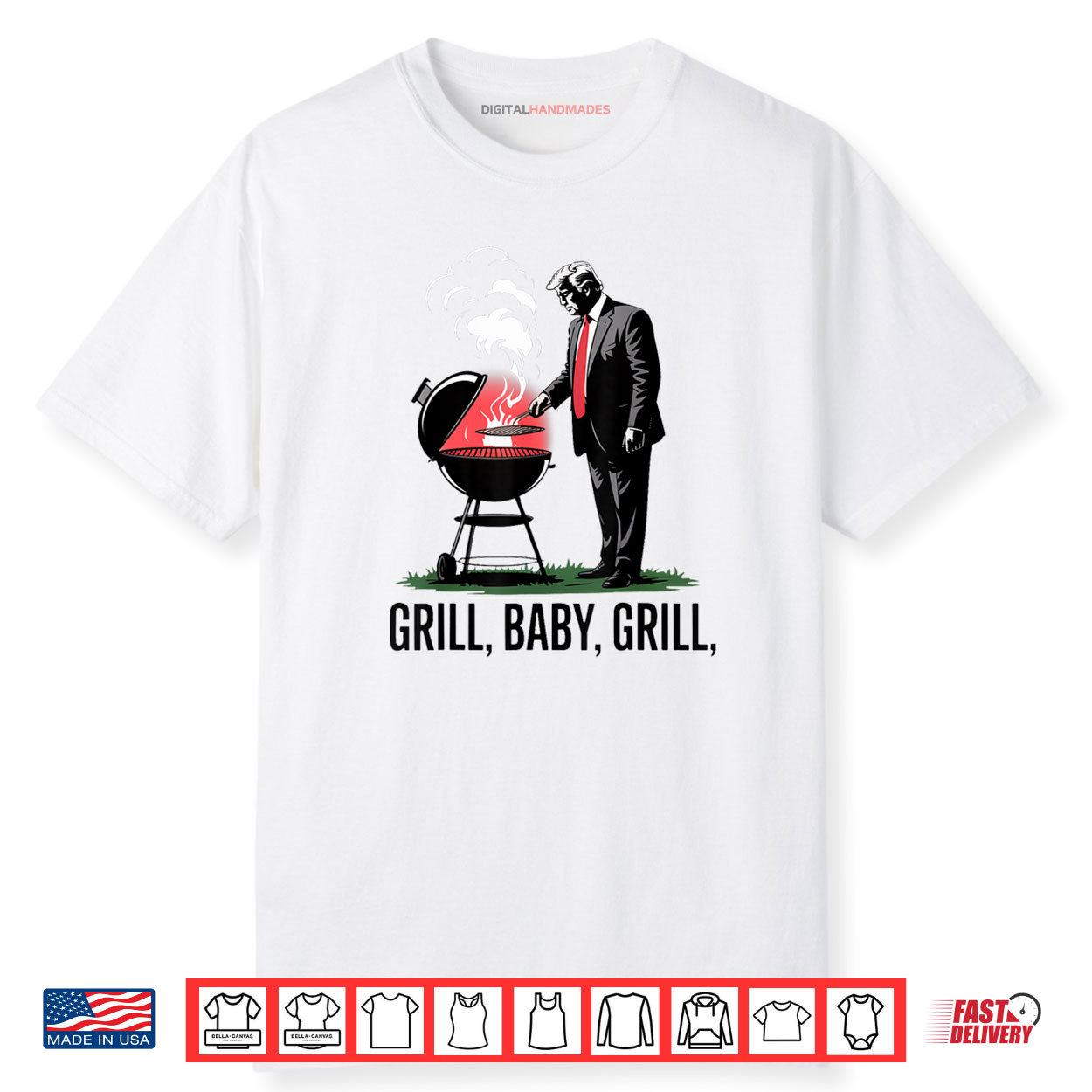 Grill Baby Grill Funny Trump Silhouette 4th of July BBQ Shirt