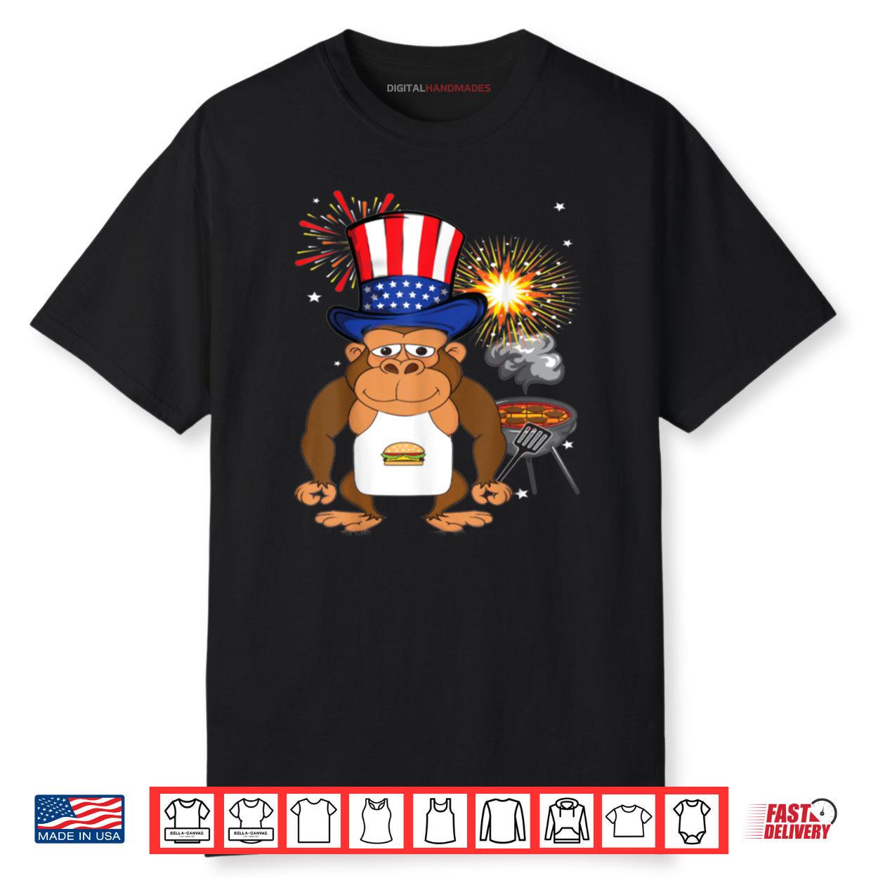 4th Of July Bbq Grill Gorilla Chef Hamburger Uncle Sam Shirt