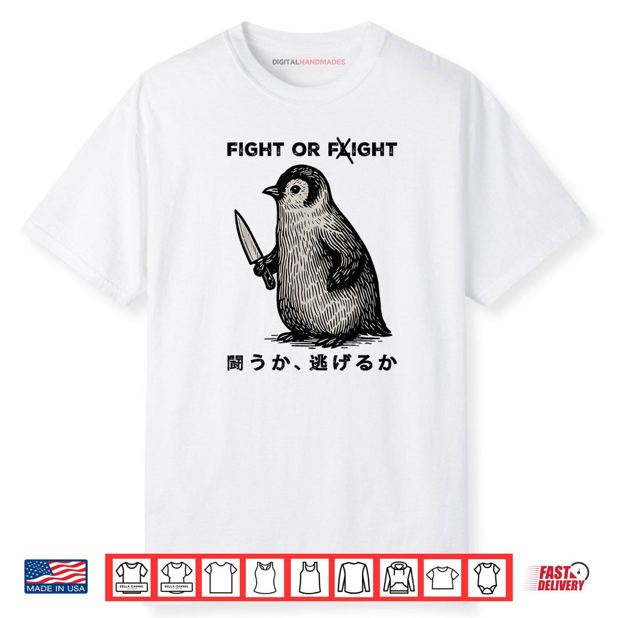 Funny Fight Or Flight Meme Penguin With Knife Shirt
