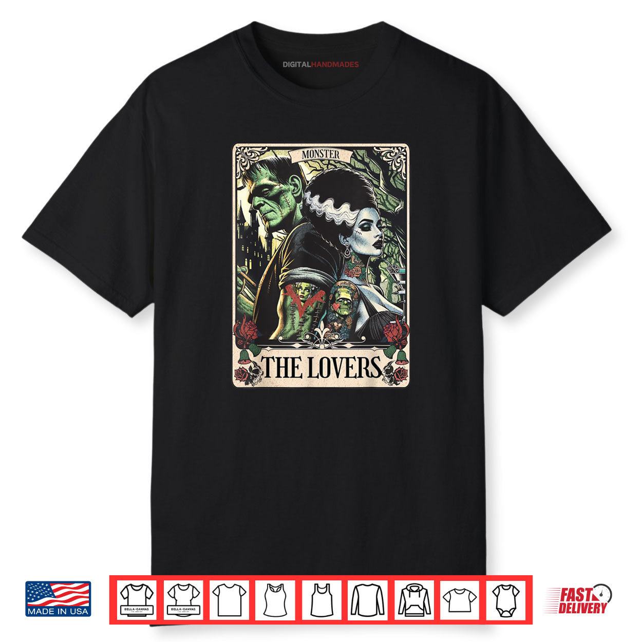The Monster Frankenstein And Bride The Lovers Tarot Card Shirt