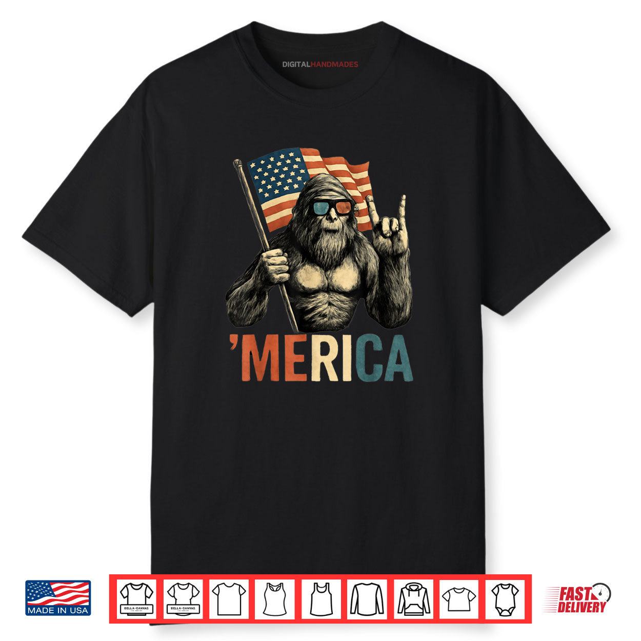 Bigfoot Merica American Flag Patriotic 4th Of July Shirt