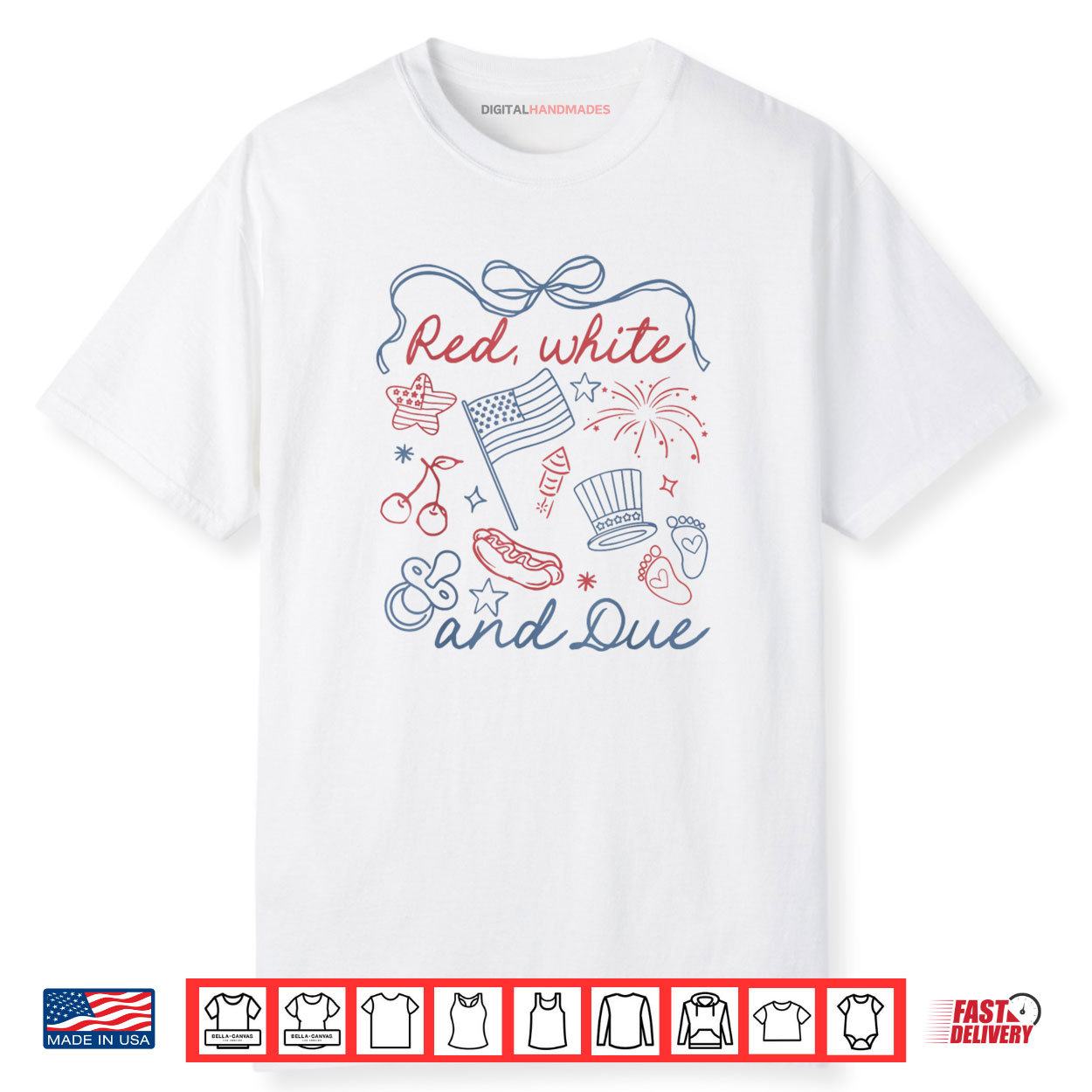 Coquette Bow Red White And Due 4th Of July Pregnancy Reveal Shirt