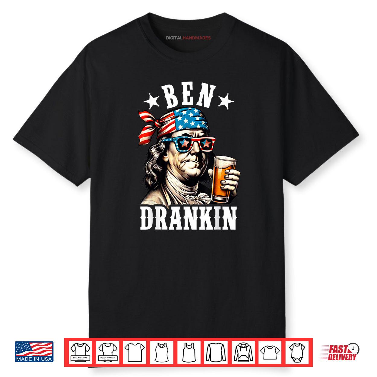 Ben Drankin Benjamin Franklin Men Women 4th of July USA Flag Shirt