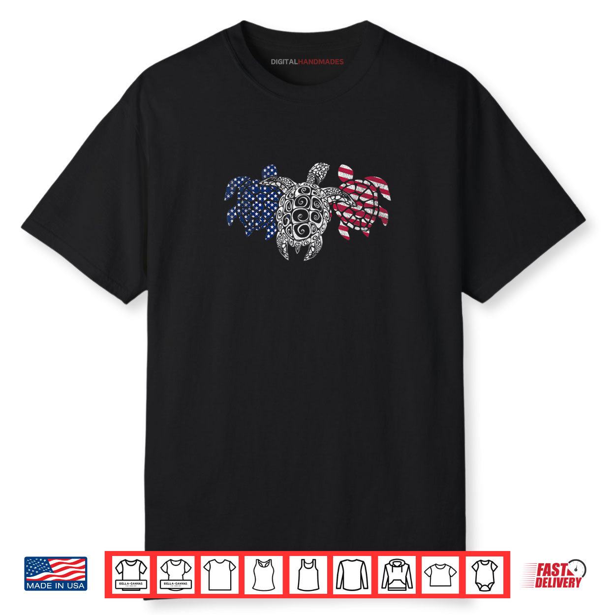 Turtle 4th of July American USA Flag Patriot Turtle Novelty Shirt
