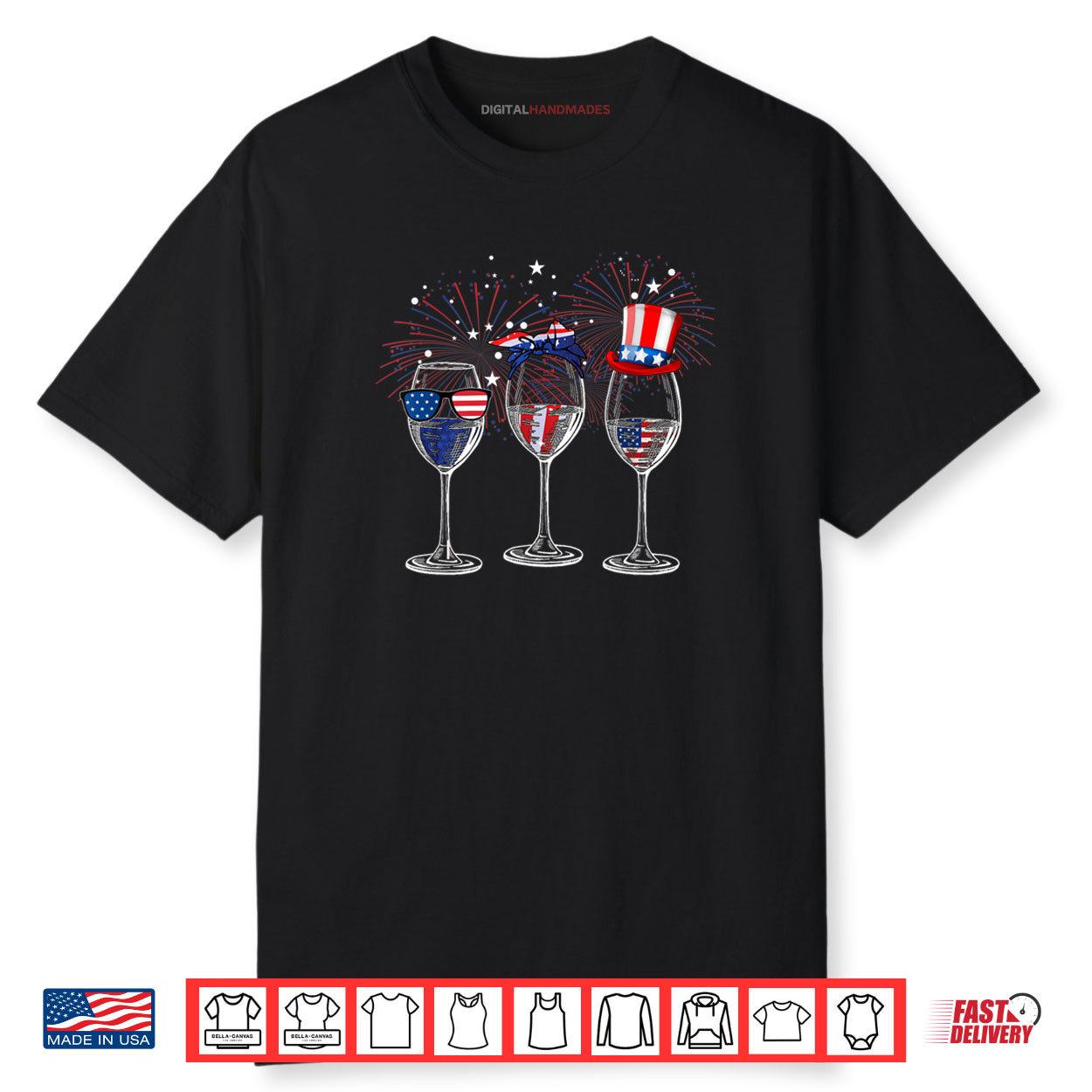 Red White and Blue Wine Glass 4th of July Shirt