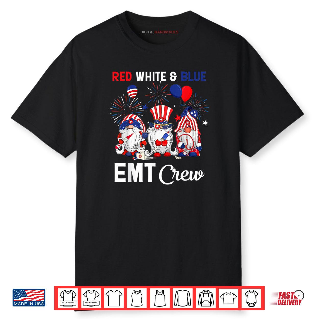 Red White & Blue American EMT Crew 4th Of July Shirt