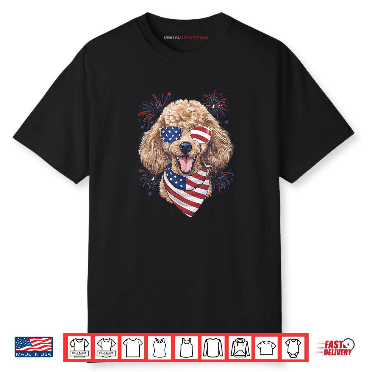 Patriotic American Cute Poodle USA Flag 4th Of July Shirt