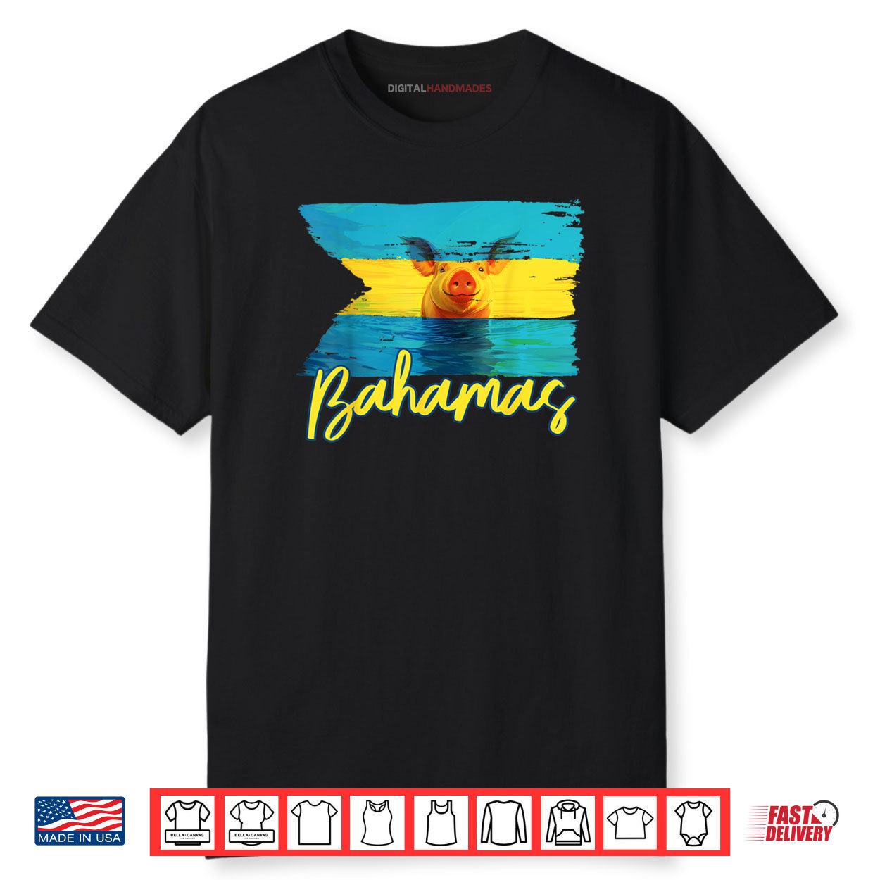 Bahamas Swimming Pig Flag Beach Caribbean Vacation Family Shirt