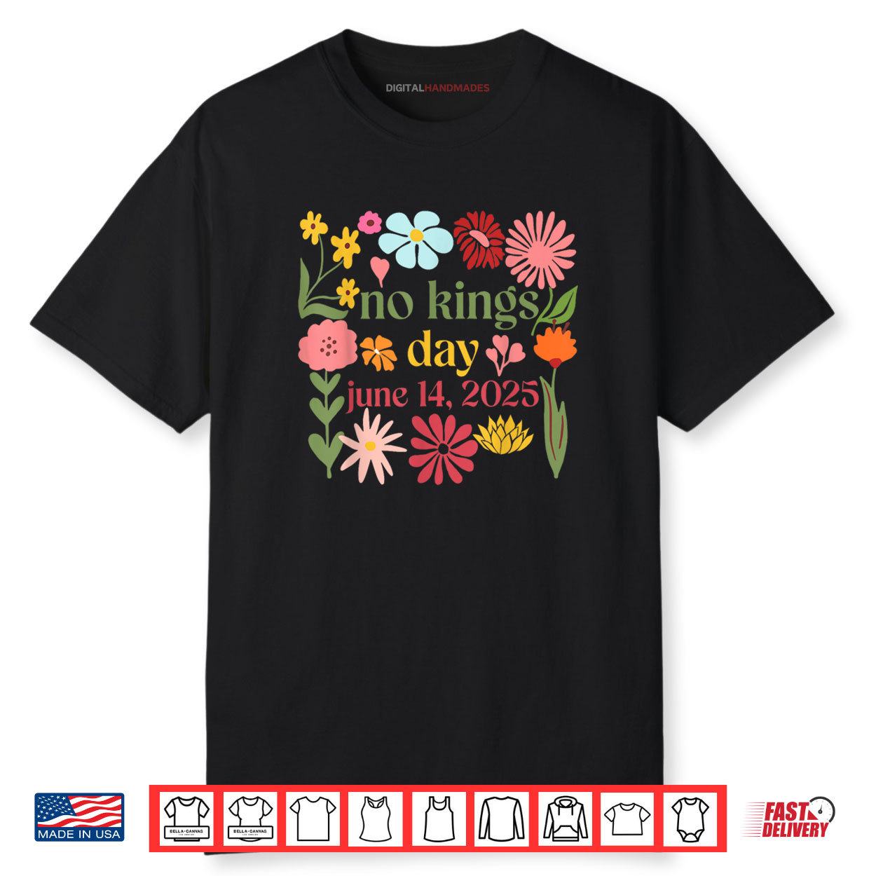 No Kings In America Floral No Kings Day June 14 4th Of July Shirt