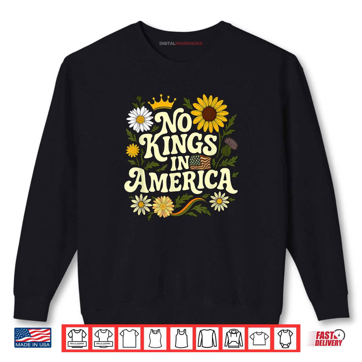 No Kings Fight Oligarchy Patriotic 4th Of July Womens Vintage Shirt 1 Sweatshirt No King In American Retro Floral 70s Democracy Shirt