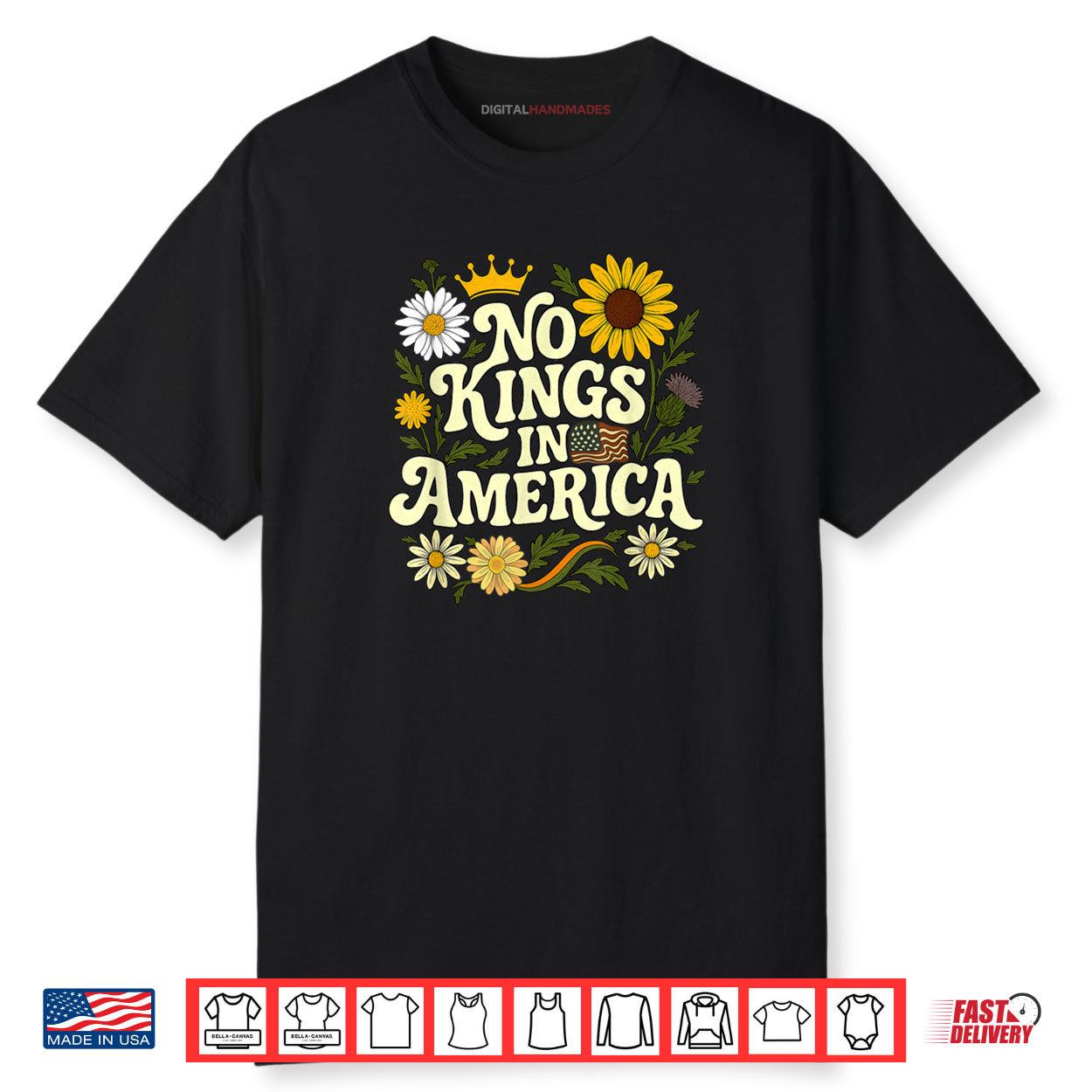 No King In American Retro Floral 70s Democracy Shirt