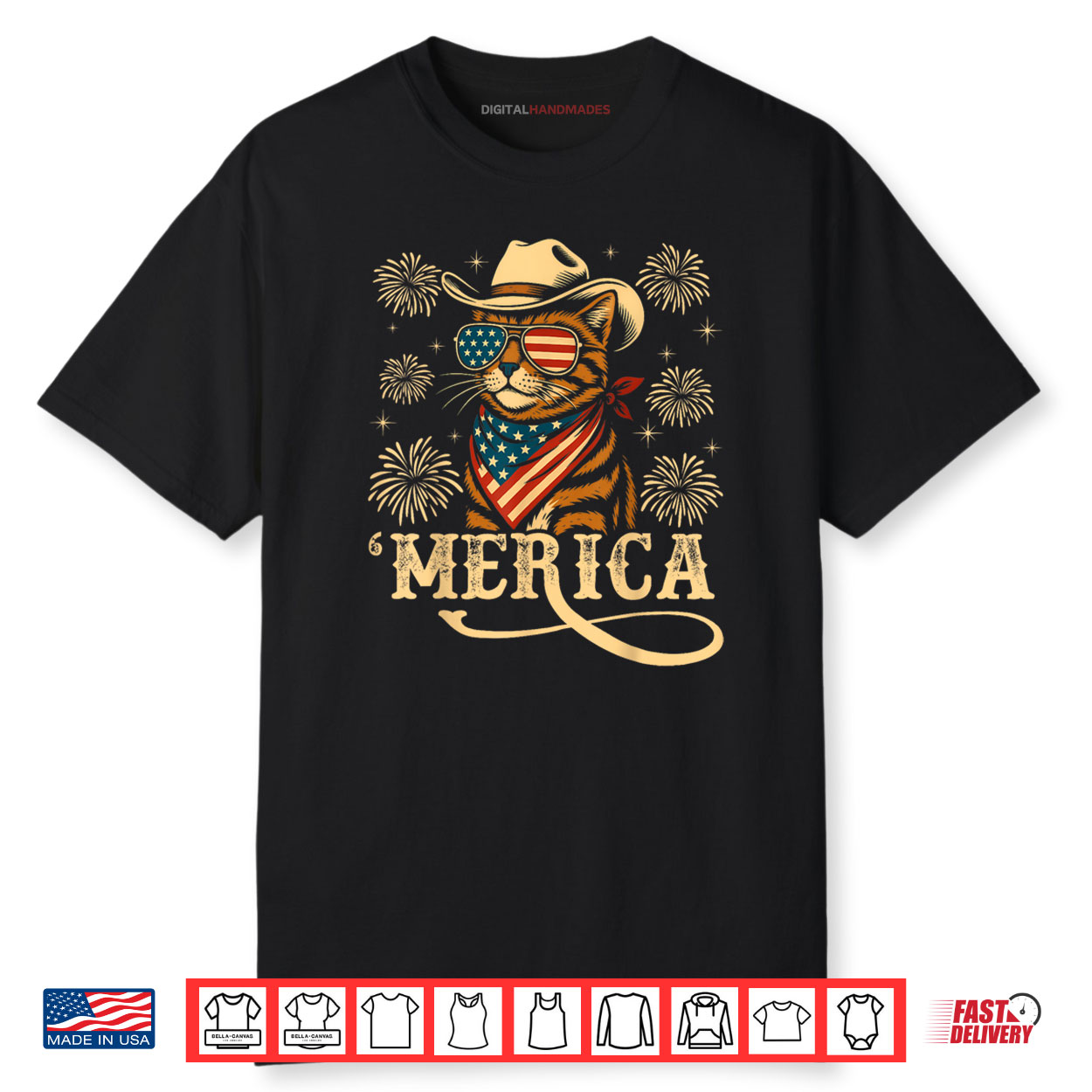 USA ‘Merica Cat 4th of July Men Women Kids Funny Patriotic Shirt