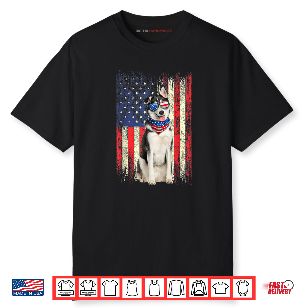 Siberian Husky American Flag 4th Of July Patriotic Dog Lover Shirt