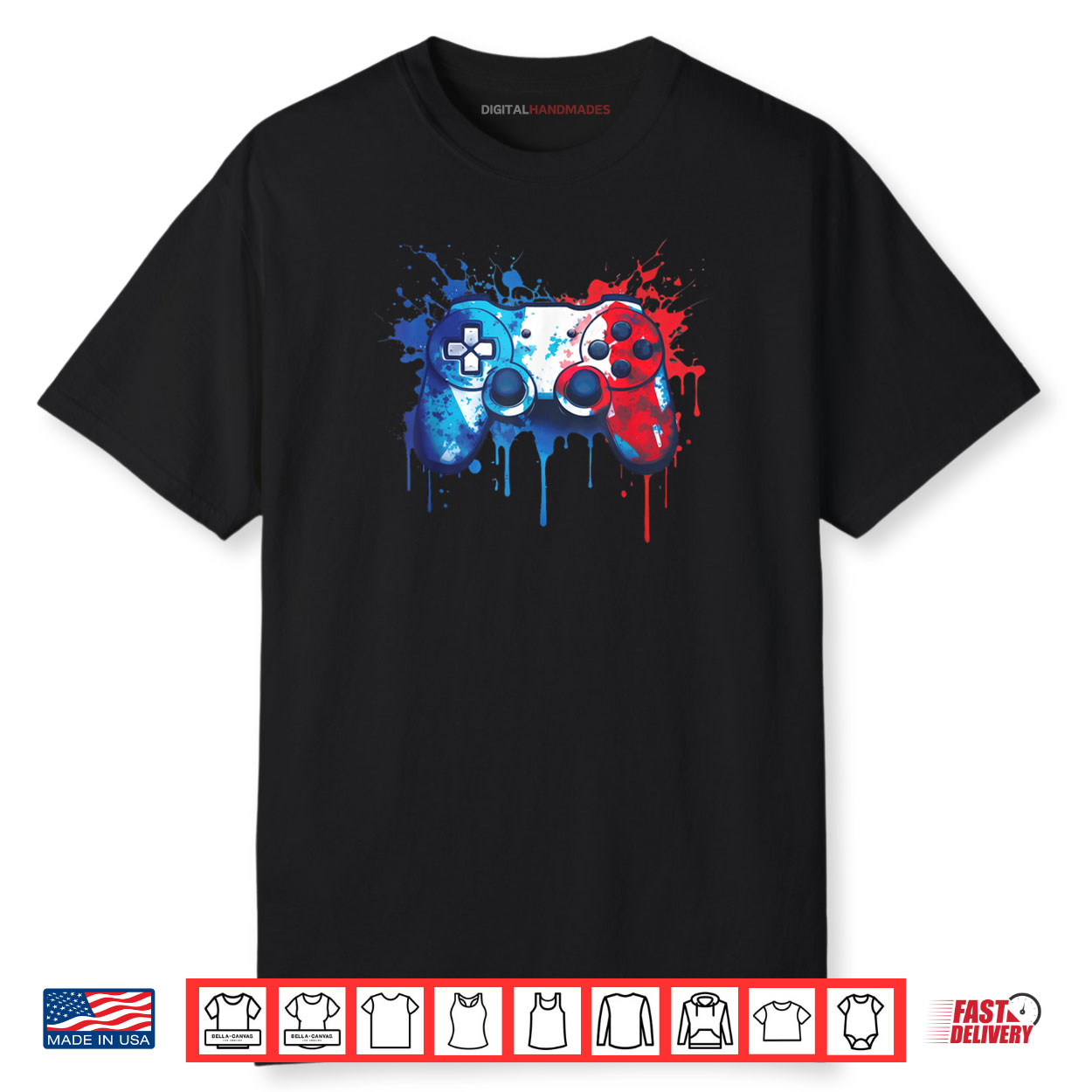Patriotic Gamer Red White Blue 4th of July Video Game Shirt