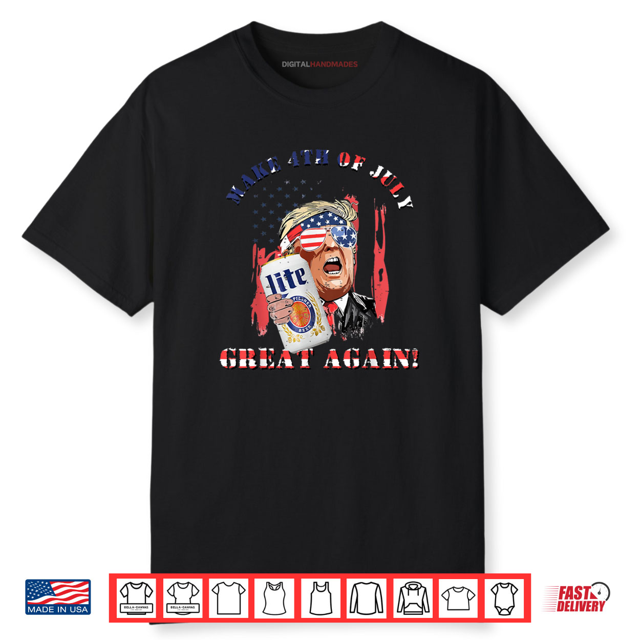 Funny Trump Drinking US Flag Make 4th Of July Great Again Shirt