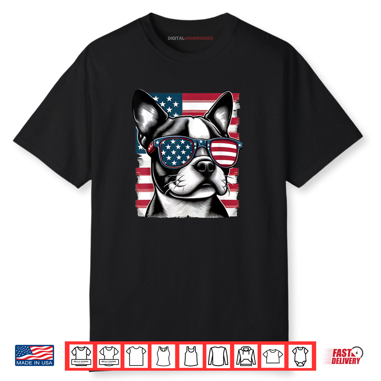 Boston Terrier Patriotic Sunglasess American Flag Shirt